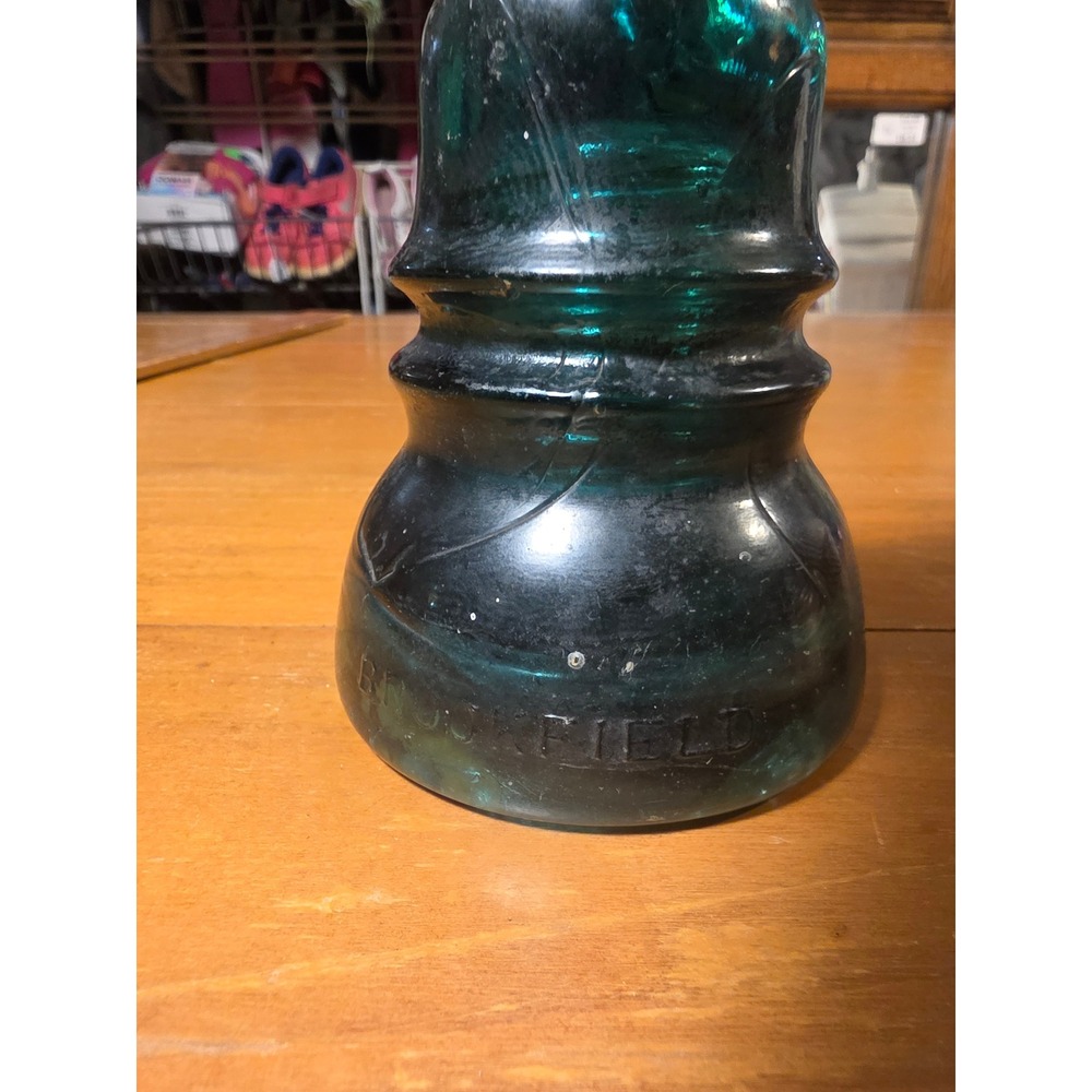 Vintage Brookfield Teal Aqua Glass Insulator Antique Telegraph Telephone Piece
